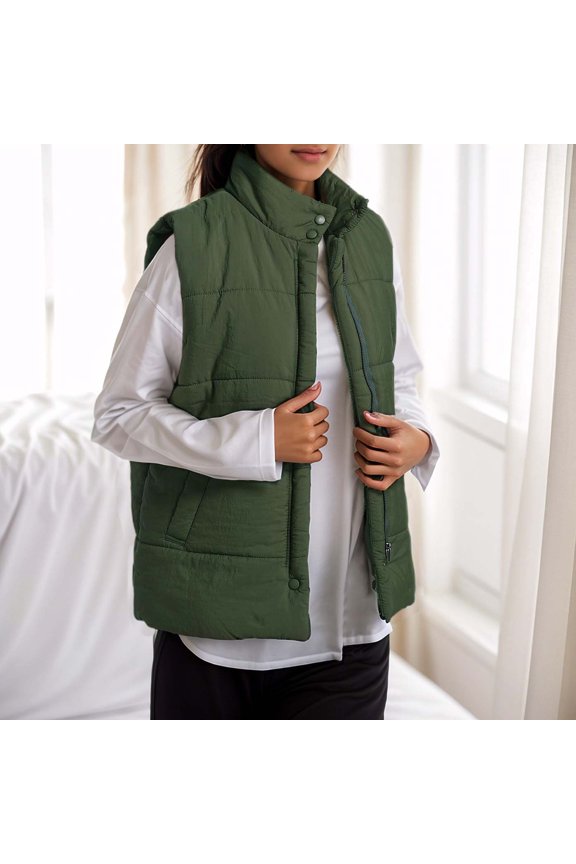 Women's Solid Color Stand Collar Vest Sleeveless Jacket For Fall And Winter Short down Jacket Women 20 Coats Women Girls Thickened down Jacket Puffy Jacket Women Winter Coat Anorak Thick Coats for