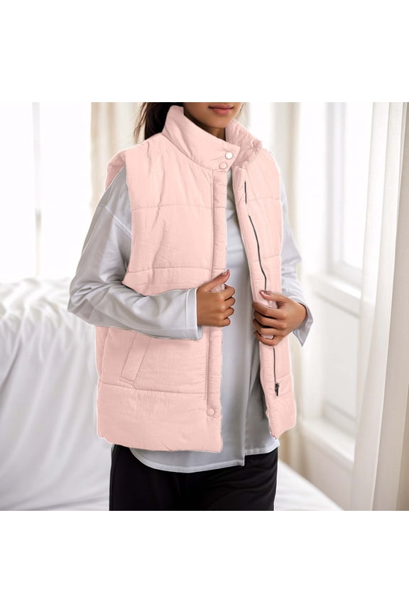 Women's Solid Color Stand Collar Vest Sleeveless Jacket For Fall And Winter Womens with Hood Ladies Winter Jackets Maternity Hoodie Womens Puff Jacket Utility Vest Women Women's Outerwear Coats