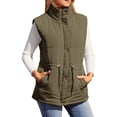 thumbnail image 1 of Women's Solid Color Stand Collar Vest, Sleeveless Puffer Jacket, Adjustable Drawstring Waist Zip Front Coat, Casual Lightweight Top, Fall Layer JN L, 1 of 2