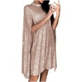 thumbnail image 1 of Women's Solid Color Stand Up Collar Cape Sleeve Sequin Party Dress Glamorous Party Dress for New Year's Eve, Clubs, and Evening Galas Rose Gold M, 1 of 5