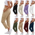 thumbnail image 1 of Women's Solid Color Straight Leg Cargo Pants Loose Fit 7/8 Length Casual Utility Bottoms with Zipped Pockets White, 1 of 6