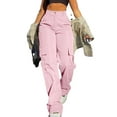 thumbnail image 1 of Women's Solid Color Straight Loose Casual Pocket Cargo Pants, 1 of 5