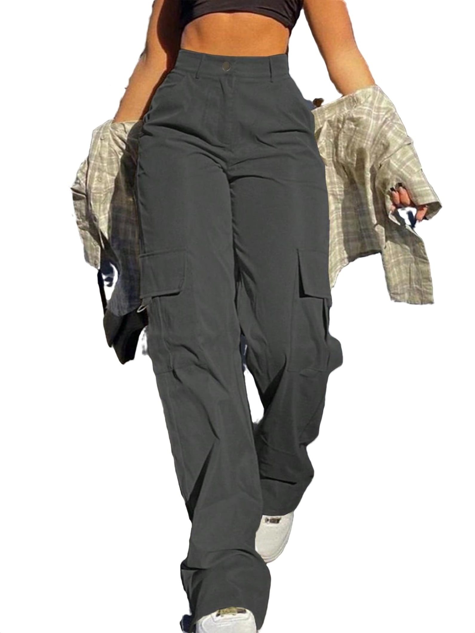 Women's Solid Color Straight Loose Casual Pocket Cargo Pants