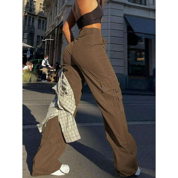 Women's Solid Color Straight Loose Casual Pocket Cargo Pants