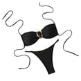 thumbnail image 1 of Women's Solid Color Strap Bikini Sets Ring Tie Back Two Piece Swimsuit High Cut Cheeky Bathing Suits with Drawstring Black, 1 of 3
