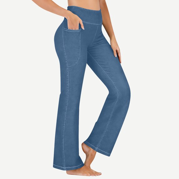 Women's Solid Color Stretch Denim-Like Leggings with Four Pockets for Fitness and Casual Wear
