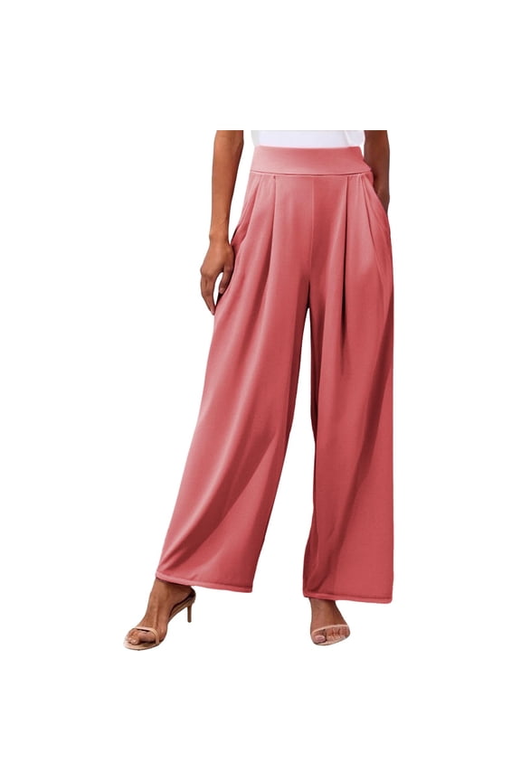 Women's Solid Color Stretchy Wide Leg Palazzo Pants High Waist, Elastic Waistband, Suitable for All Seasons