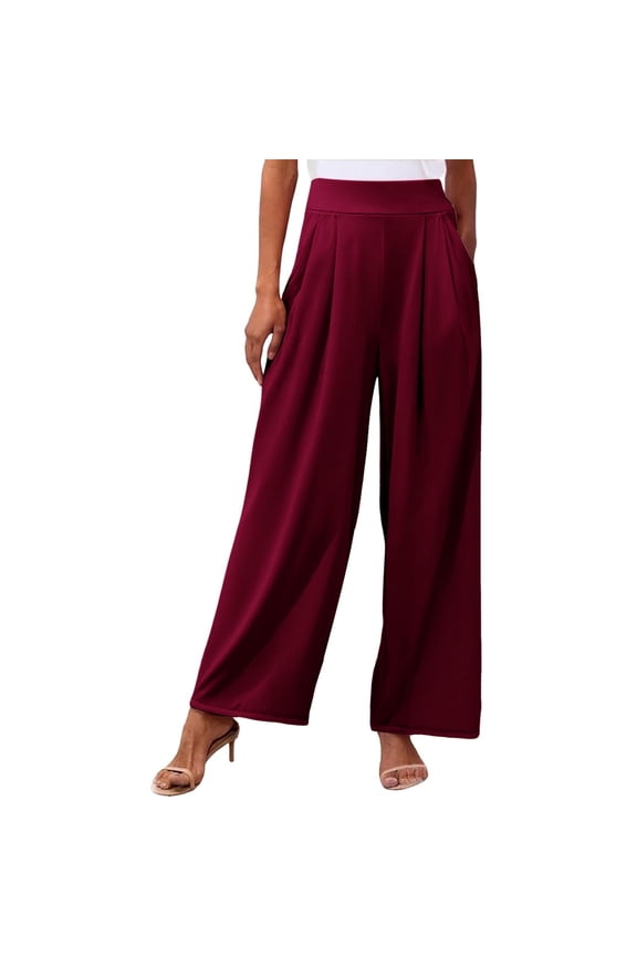 Women's Solid Color Stretchy Wide Leg Palazzo Pants High Waist, Elastic Waistband, with Pockets, Suitable for All Seasons