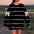 thumbnail image 1 of Women's Solid Color Striped Print Sweatshirt, Elbow Bow Detail Pullover, Thin Line Pattern Top, Long Sleeve Casual Blouse, Decorative Bow Accent Shirt Black L, 1 of 6