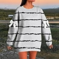 thumbnail image 1 of Women's Solid Color Striped Print Sweatshirt, Elbow Bow Detail Pullover, Thin Line Pattern Top, Long Sleeve Casual Blouse, Decorative Bow Accent Shirt White XXL, 1 of 6