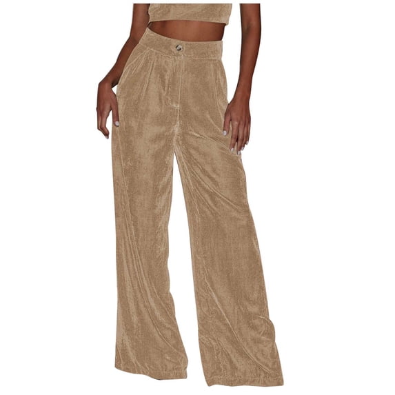 Women's Solid Color Suede Button Straight Wide Leg Pants for Autumn Winter Elegant Commuting Casual Wear Comfortable Sweatpants for Women Relaxed Fit Pant