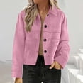 thumbnail image 1 of Women's Solid Color Suede Jacket - Notch Collar Cropped, Elegant Temperament Casual Outerwear for Commute & Weekend Pink L, 1 of 6