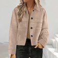 thumbnail image 1 of Women's Solid Color Suede Jacket - Notch Collar Fringe Cropped, Chic Temperament Casual Outerwear for Commute & Weekend Khaki L, 1 of 6