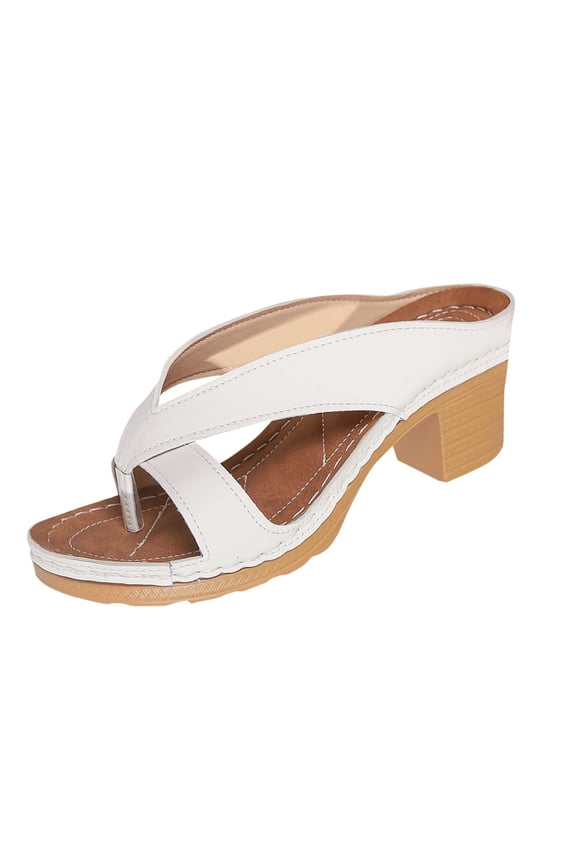 Women's Solid Color Summer Chunky Heel Sandals, Slip on Comfortable Open Toe Flatform Chunky Sandals, Heels Womens Shoes Wedges for Long Walk Casual Shoes