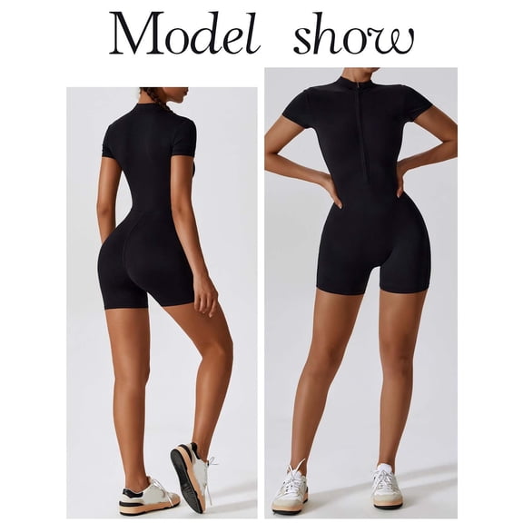 Women's Solid Color Summer Zippered Short Sleeve Yoga Jumpsuit Dance Fitness Tight Workout Rompers And Jumpsuits plus Pearl Back Jumpsuit Drawstring Romper Womens Long Rompers Painter Overalls for