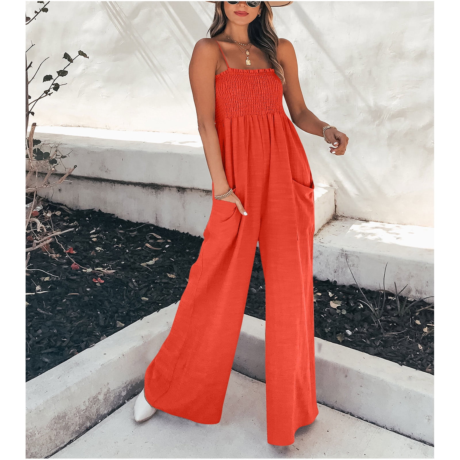 Amazon.com: Women Casual Off Shoulder Jumpsuit Sexy Sleeveless Strapless  Tube Top Romper Belted Wide Leg Pants Jumpsuits with Pockets : Clothing,  Shoes & Jewelry