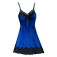 thumbnail image 1 of Women's Solid Color Suspender Nightdress V Neck Side Slits Nightie Silk Home Wear Pajamas Blue S, 1 of 3