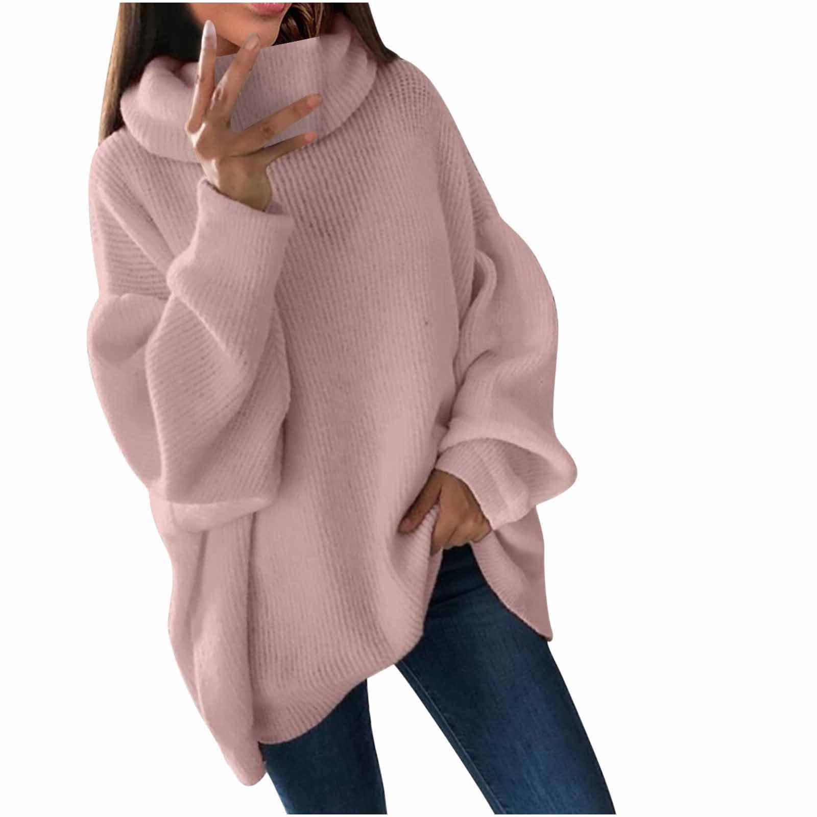 Women s Solid Color Sweaters Long Sleeve Cowl Neck Pullover Oversized Loose Knit Sweater Jumper Tops