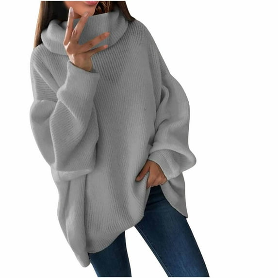 Women's Solid Color Sweaters Long Sleeve Cowl Neck Pullover Oversized Loose Knit Sweater Jumper Tops