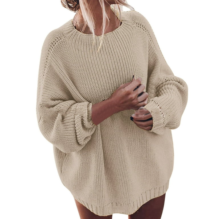 Women s Solid Color Sweaters Round Neck Pullover Long Sleeve Turtleneck Outwear Plus Size Cable Sweaters Loose Lightweight Tops Ladies Knit Sweater