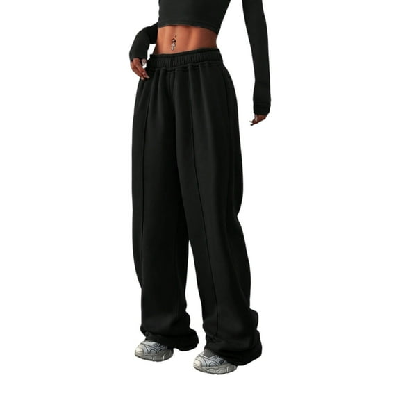 Women’s Solid Color Sweatpants High Waisted Loose Fit Jogger Pants with Elastic Waist and Pockets Casual Lounge Wear