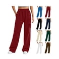 thumbnail image 1 of Women's Solid Color Sweatpants with Pockets Slit Hem Casual Long Trousers for Daily Wear, 1 of 8