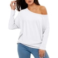 thumbnail image 1 of Women's Solid Color T-Shirt Off Shoulder Long Sleeve Casual Fashion Basic Tee, 1 of 5