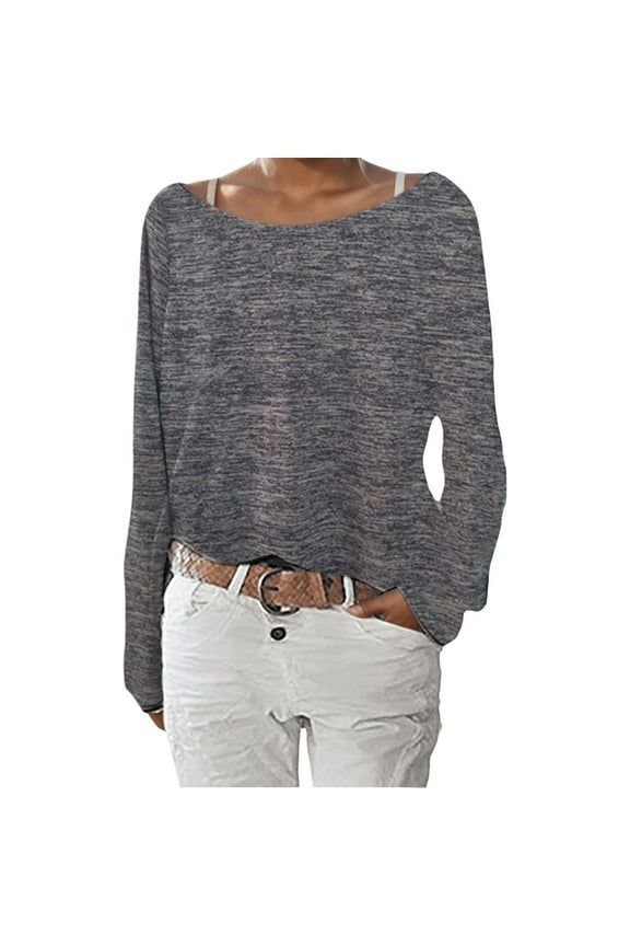 Women's Solid Color Tee Boat Neck Casual Solid Color Shirts Long Sleeve Spring Tops