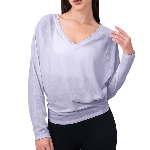 Women's Solid Color Tee Long Sleeve Basic Solid Color Blouses V-Neck Trendy Casual Shirts