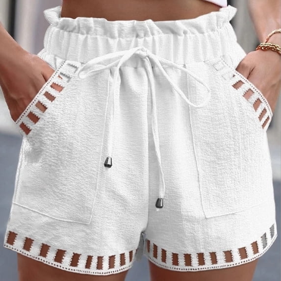 Women's Solid Color Thin Hollow Out Design Pocket Tight Waist Shorts Short Summer Dresses for Women Casual Short Sleeve Jumpsuit for Women Sports Shorts for Women Short Hair Cuts for Women over 50