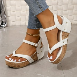 Women s Perforated Wedge Sandals Comfy Massage Footbed Mules Casual Slip On Lace Up Sandals Comfortable Summer Shoes Walmart