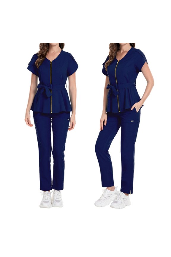 Women's Solid Color Tie Waist Short Sleeve Scrub Elastic Pants Set Apparatus Jumpsuit Tailo Womens Suit Suit plus Size Formal Pants Women Petite Dinner Suit Women Women Interview Outfit 3xl Ski Bibs