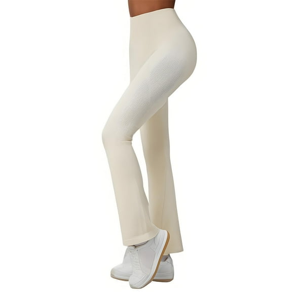 Women's Solid Color Tight Fitting Comfortable Casual Wide Leg Pants Raised Hips High Waist Flared Pants Fitness Straight Leg Pants Leggings Lightweight Sweatpants Trouser Style Yoga Pants