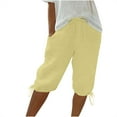thumbnail image 1 of Women's Solid Color Trousers Capri Casual Exercise Gym Summer Lightweight Drawstring Sweatpants Joggers Clothing for Female Yellow XL, 1 of 8