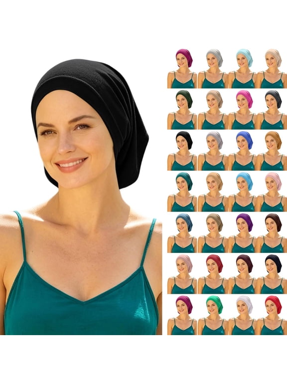 Women's Solid Color Tube Head Wrap Hat, Soft Stretchy Modal Cotton Undercap, Breathable Straight Tube Headscarf for Daily Home Sports Travel Black