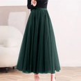 thumbnail image 1 of Women's Solid Color Tulle Skirt, High Waist A-Line Pleated Maxi Skirt, Elastic Waist Layered Mesh Skirt for Formal, Party, Wedding and Special Occasions Blackish Green A, 1 of 5