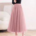 thumbnail image 1 of Women's Solid Color Tulle Skirt, High Waist A-Line Pleated Maxi Skirt, Elastic Waist Layered Mesh Skirt for Formal, Party, Wedding and Special Occasions Pink B, 1 of 5