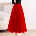 thumbnail image 1 of Women's Solid Color Tulle Skirt, High Waist A-Line Pleated Maxi Skirt, Elastic Waist Layered Mesh Skirt for Formal, Party, Wedding and Special Occasions Red A, 1 of 5