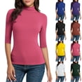 thumbnail image 1 of Women's Solid Color Turtleneck Half Sleeve Slim Fit Blouse Tops Shirts Tees for Casual Daily Wear Business Office Work and Streetwear Fashion Essential Gift for Women | CSEONE,Red XL, 1 of 9