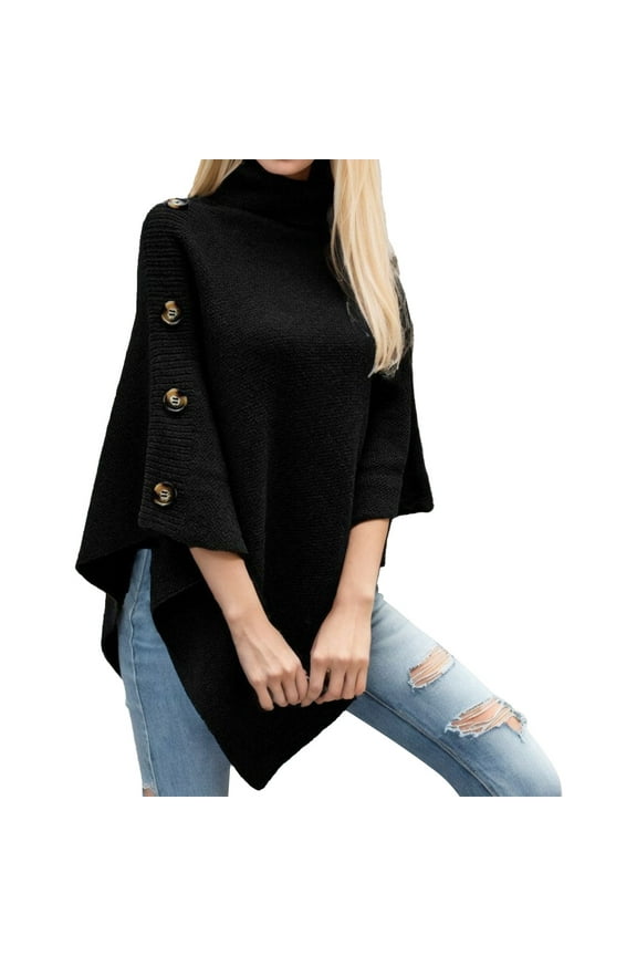 Women's Solid Color Turtleneck Knitted Cape Sweater Poncho Cardigan Coat 1920s Headpiece for Women plus Size Capes for Women Blanket Shawl for Women with Sleeves Women Shawl Scarf Wrap Sequin Shawls