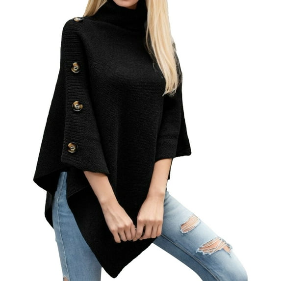 Women's Solid Color Turtleneck Knitted Cape Sweater Poncho Cardigan Coat 1920s Headpiece for Women plus Size Capes for Women Blanket Shawl for Women with Sleeves Women Shawl Scarf Wrap Sequin Shawls