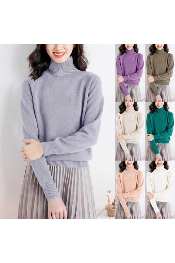 Women's Solid Color Turtleneck Long Sleeve Sweater Tops Blouses S Casual Loose Fit Soft Fashion Essential for Work Office Vacation Outfits Gift for Women | CSEONE,Purple XL