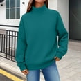 thumbnail image 1 of Women's Solid Color Turtleneck Sweatshirt,Raglan Sleeve Pullover Top,Casual Loose Fit Streetwear,Comfortable Fleece Lined Crewneck Sweatshirt for Women,Oversized Casual Wear for Daily Use Navy, 1 of 6