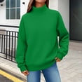 thumbnail image 1 of Women's Solid Color Turtleneck Sweatshirt,Raglan Sleeve Pullover Top,Casual Loose Fit Streetwear,Comfortable Fleece Lined Crewneck Sweatshirt for Women,Oversized Casual Wear for Daily Use Green, 1 of 6