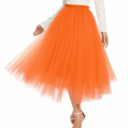 thumbnail image 1 of Women's Solid Color Tutu Skirt, High Waist A Line Midi Tulle Skirt with Elastic Waistband, Fluffy Layered Mesh Party Skirt for Prom, Wedding, Halloween and Daily Wear Orange XL, 1 of 4