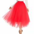 thumbnail image 1 of Women's Solid Color Tutu Skirt, High Waist A Line Midi Tulle Skirt with Elastic Waistband, Fluffy Layered Mesh Party Skirt for Prom, Wedding, Halloween and Daily Wear Red M, 1 of 3