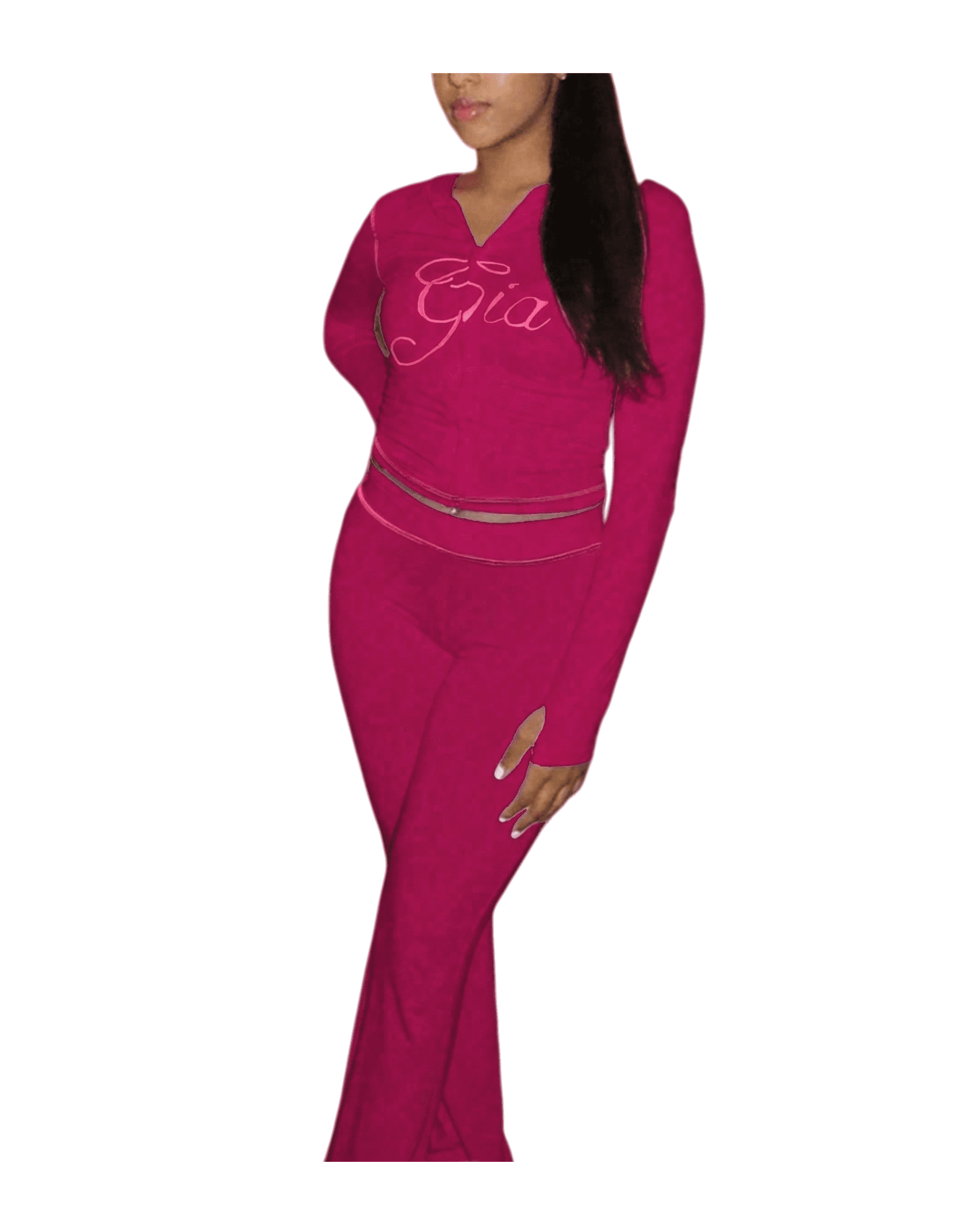 Women's Solid Color Two-Piece Outfit, Fashion Open-Neck Long Sleeve Top and Matching Pants Set, Slim Fit Casual Lounge Wear for Daily Styling