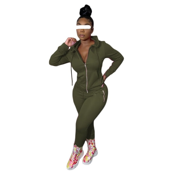Women’s Solid Color Two-Piece Outfit with Zipper Detail, Casual Matching Set with Stylish Design, Comfortable Daily Wear Set for Commuting and Leisure