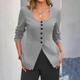 thumbnail image 1 of Women's Solid Color U-Neck Button Cardigan Blazer Top Jacket Without Pocket, Fashionable Open Front Knit Sweater Coat for Casual Office Wear and Daily Outfits, Chic Layering Piece for Women, 1 of 6