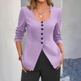 thumbnail image 1 of Women's Solid Color U-Neck Button Cardigan Blazer Top Jacket Without Pocket, Fashionable Open Front Knit Sweater Coat for Casual Office Wear and Daily Outfits, Chic Layering Piece for Women, 1 of 6